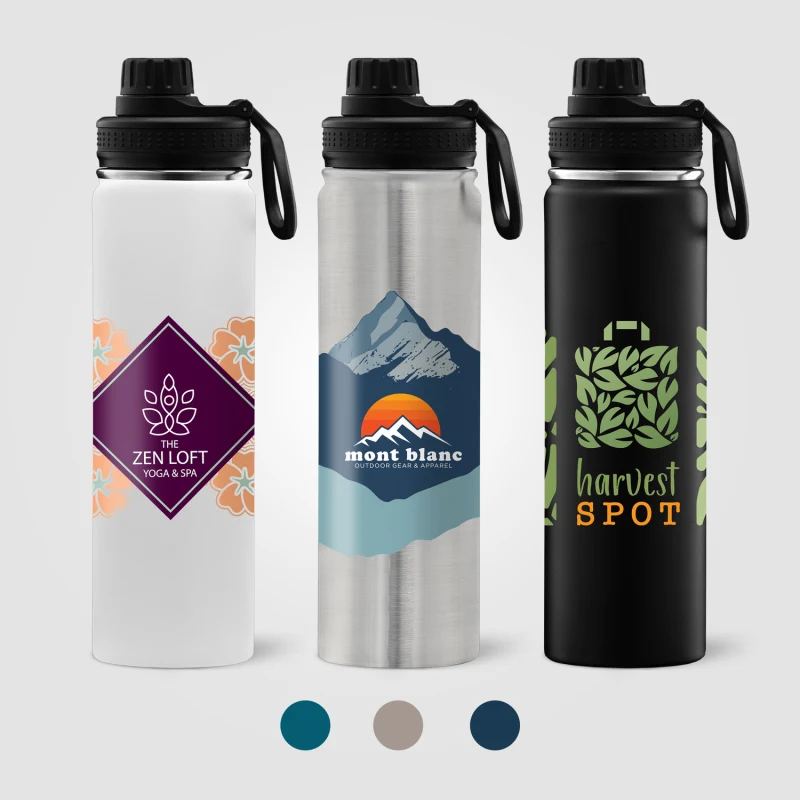 Water bottles printed with logos